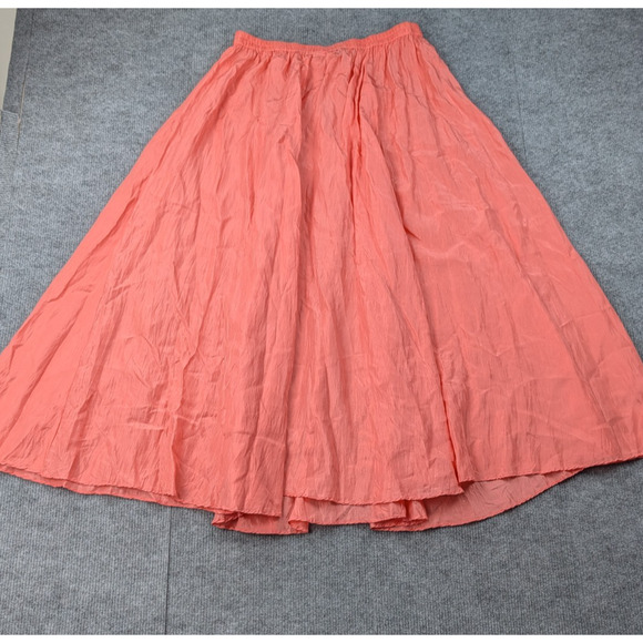 Vintage Silk Midi Skirt Womens Large Pink Coral Lightweight Layering Cottage 90s - Picture 1 of 5
